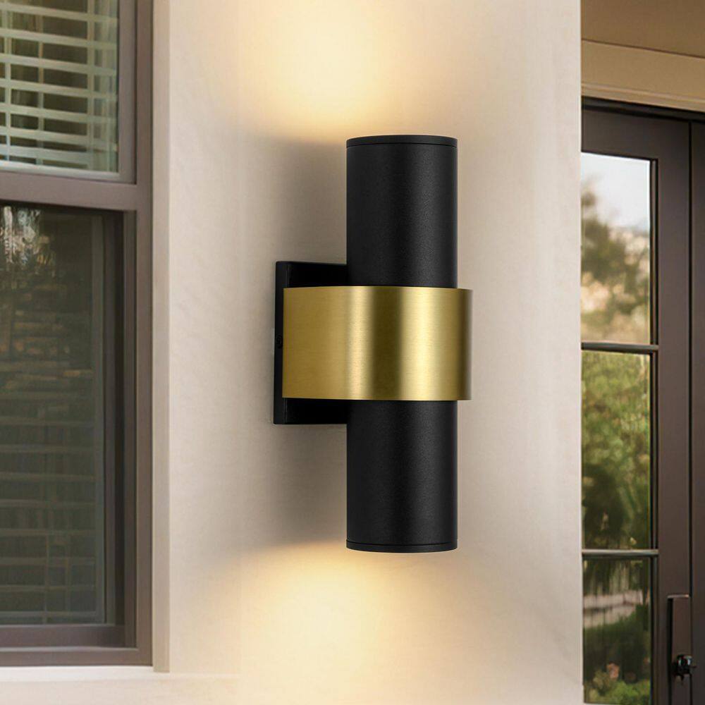 Eaves 1-Light 11.6 in. H Black and Brass Up Down Wall Sconce Integrated LED Outdoor Wall Light for Porch and Entryway price history on PriceWatchPro