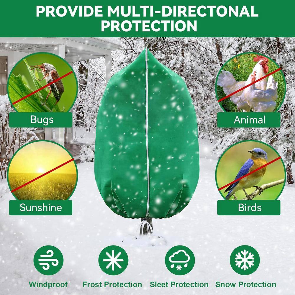 Green Heavy-Duty Frost Cloth Plant Covers with Zipper and Drawstring, 82" x 94" (2-Pack)