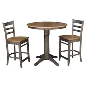 Olivia 3-Piece 36 in. Hickory/Coal Round Solid Wood Counter Height Dining Set with Emily Stools