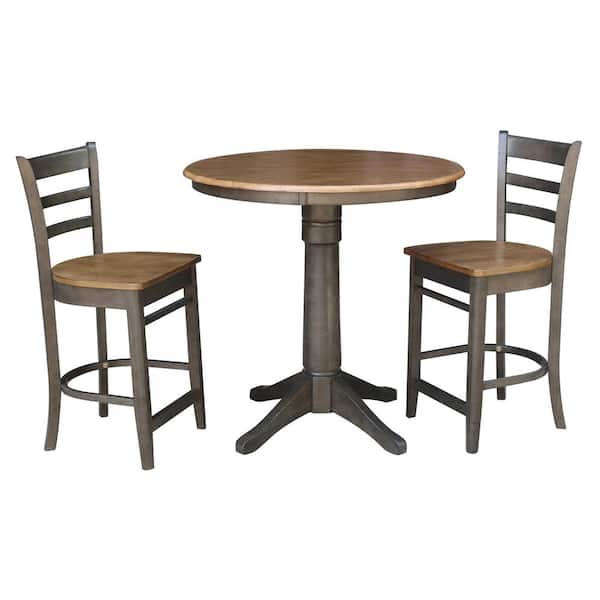 International Concepts Olivia 3-Piece 36 in. Hickory/Coal Round Solid Wood Counter Height Dining Set with Emily Stools