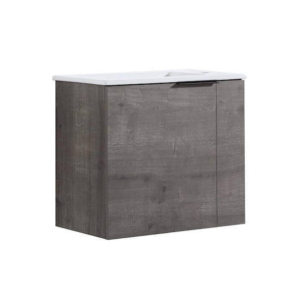 FORCLOVER 22-1/16 in. W x 13 in. D x 19-11/16 in. H Bath Vanity in Plaid Grey Oak with White Ceramics Top