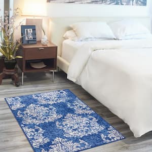 Whimsicle Navy Ivory 3 ft. x 5 ft. Floral Farmhouse Kitchen Area Rug
