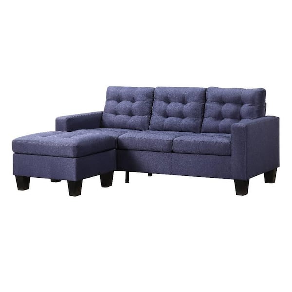 Acme Furniture Earsom 32 in. Square Arm 1- Piece Linen Specialty Sectional Sofa in Blue with Tufted Back
