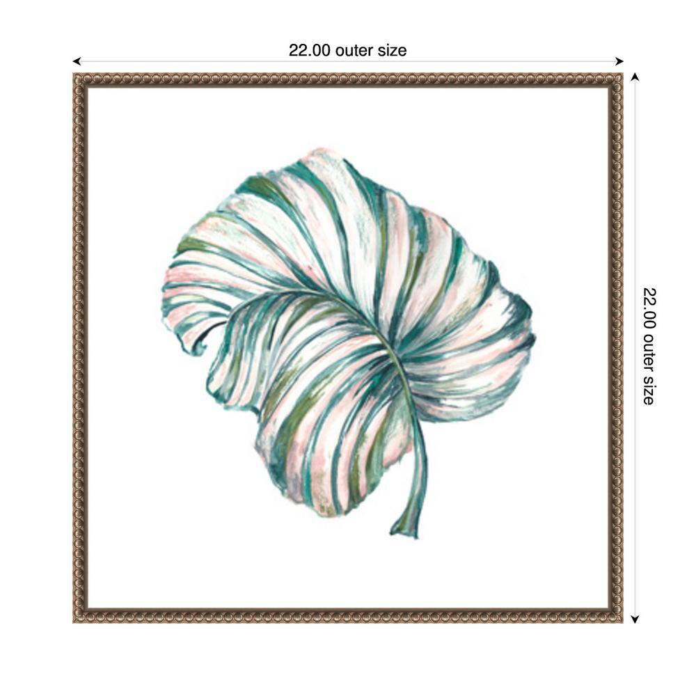 Island Leaf III Green and Pink Canvas Print with Bronze Frame
