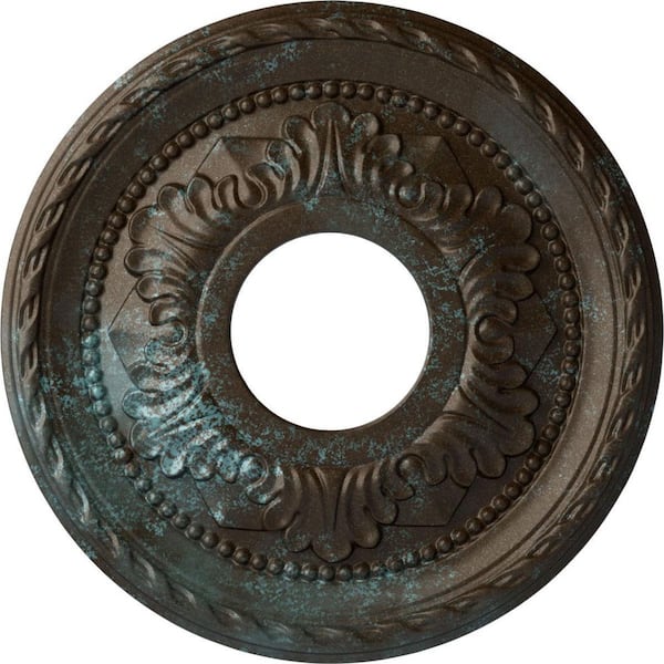 Ekena Millwork 1" x 12-1/8" x 12-1/8" Polyurethane Palmetto Ceiling Medallion, Hand-Painted Bronze Blue Patina