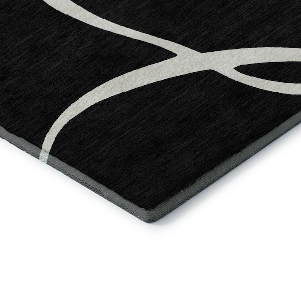 Mayfield Premium Machine Washable Abstract AMF999 Black 2 ft. 3 in. x 7 ft. 6 in. Runner Rug
