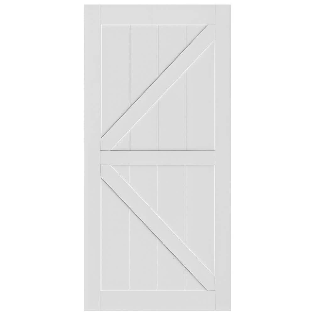 SEEUTEK 36 in. x 84 in. White K Style Wood Primed Standard Barn Door