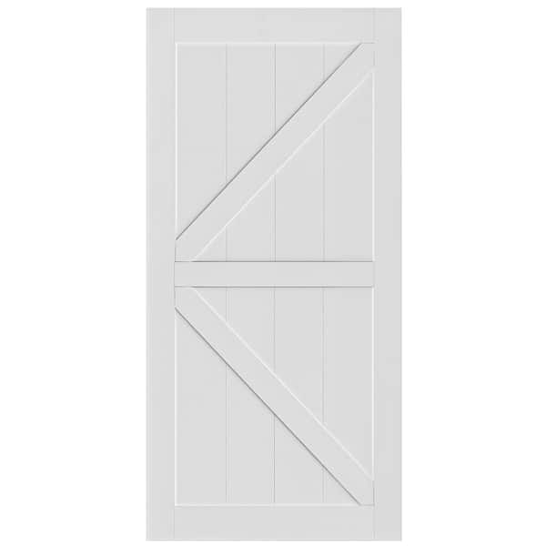 SEEUTEK 36 in. x 84 in. White K Style Wood Primed Standard Barn Door Slab, Interior Solid Wood Single Door Slab, Pre-Drilled