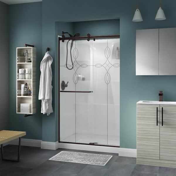 Delta Simplicity Contemporary 43-3/8 to 47-3/8 in. W x 71 in. H Frameless Sliding Shower Door, Bronze, Tranquility Glass