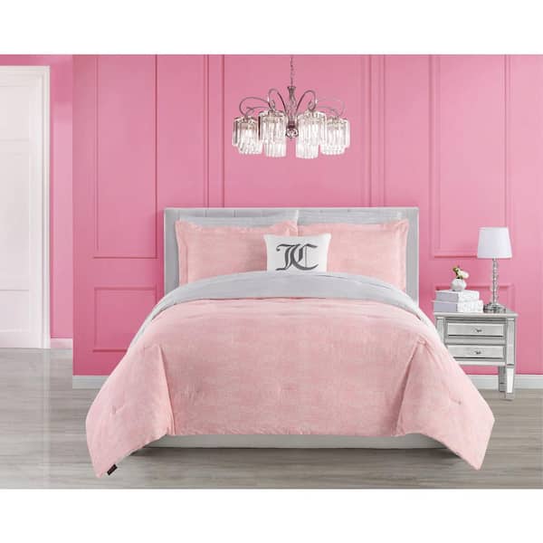 JUICY COUTURE Texture 6-Piece Reversible Pink/Gray Microfiber Twin Comforter Set