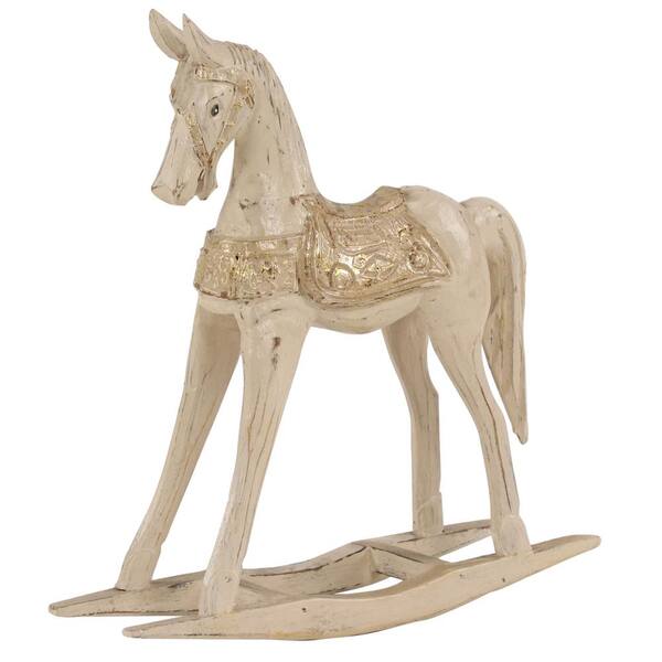 Litton Lane Vintage Style Beige and Metallic Gold Wooden Rocking Horse ...