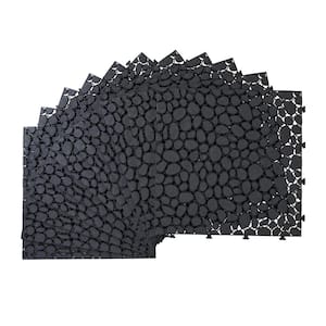 Black 1 ft. x 1 ft. Square All-Weather Plastic Waterproof Outdoor Interlocking Deck Tiles Pebble Stone Pattern(24-Pack)