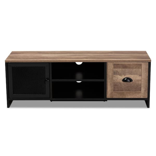 Baxton Studio Connell 43.3 in. Natural Brown and Black TV Stand Fits TV's up to 46 in.