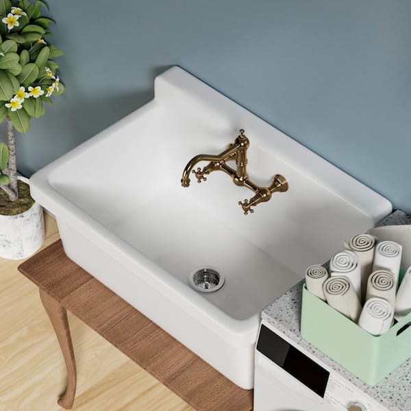 珍しいバリックサイト塊 HOMLYLINK High Back Farm Style Sink 30 in. Wall Mount Single Bowl