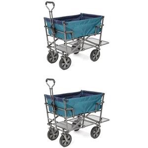Collapsible Double Decker Garden Steel Utility Wagon and Lower Shelf (2-Pack)
