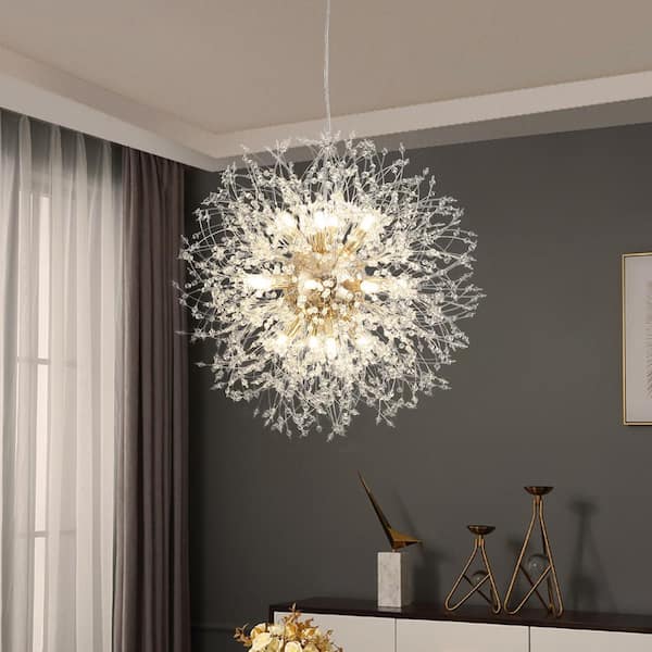 16-Light Gold Adjustable Dimmable Linear Chandelier Lighting with Blowball Accent for Kitchen Island