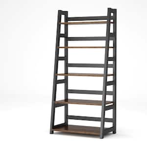 Large Wooden Industrial Shelf Ladder Black Metal Storage Shelves Hallway 