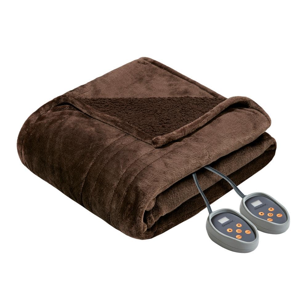 Beautyrest 84 in. x 90 in. Heated Microlight to Berber Chocolate Queen ...