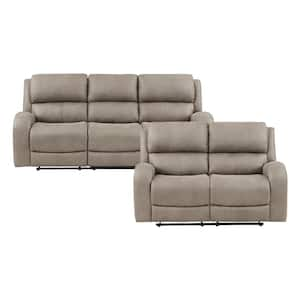 Venture 84.5 in. W Slope Arm Microfiber Rectangle 2-Piece Manual Reclining Sofa Set in. Brown