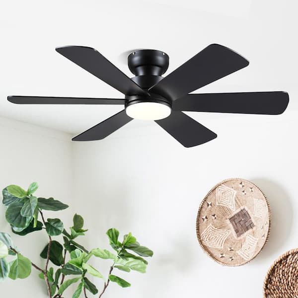 Kviflon 46 in. Indoor/Outdoor Flush Mount Black Ceiling Fan with Dimmable 3 Color LED Light and Remote/APP Control