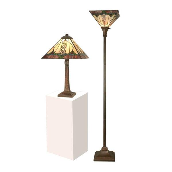 Dale Tiffany 72 in. Stanton Mission Table Lamp with Torchiere Combo Set