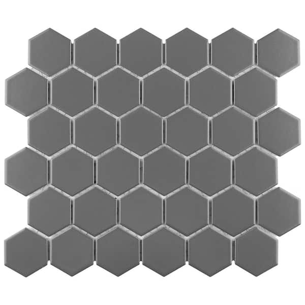 Merola Tile Metro 2 in. Hex Matte Grey 11-1/8 in. x 12-5/8 in. Porcelain Mosaic Tile (10.0 sq. ft./Case)