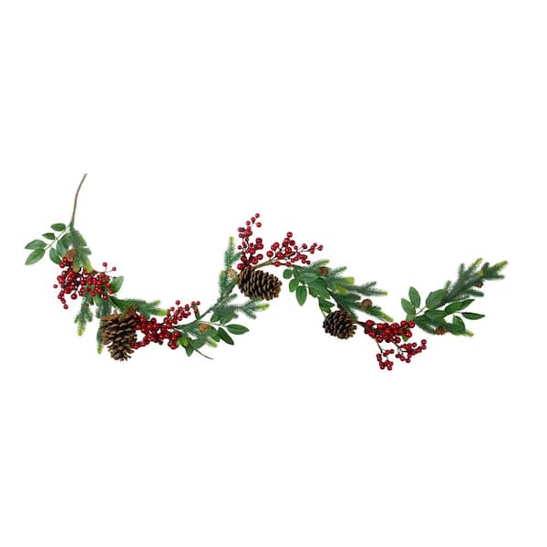 5 ft. Unlit Artificial Berries Leaves and Pine Cones Christmas Garland