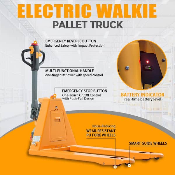 3300 lbs. 24-Volt/20Ah Lithium Battery Electric Pallet Jack Walkie Truck w/ 48 in. x 27 in. Fork Size 3 in. Fork Lowered