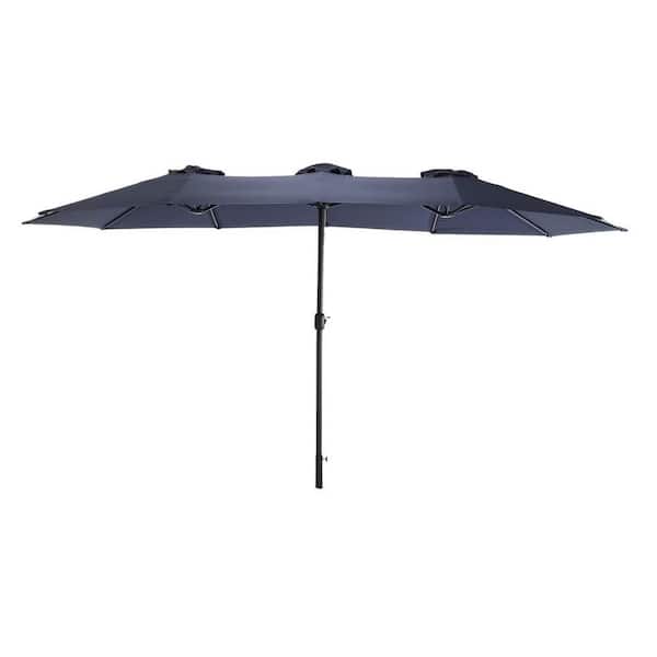 Cesicia 14.8 ft. Steel Rectangular Market Double Sided Patio Umbrella in Blue with Crank