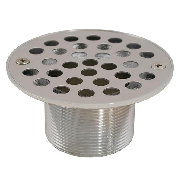 JONES STEPHENS 2 in. IPS Brass Spud with 4 in. Dia Round Stamped Stainless Steel Strainer for Floor/Shower Drains