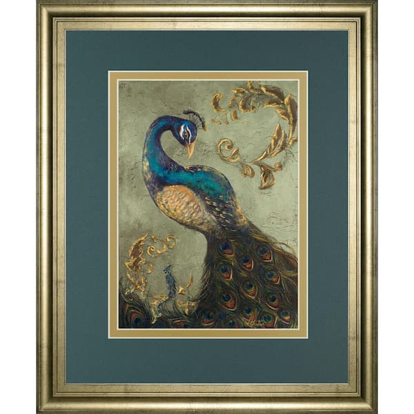 Classy Art "Peacock On Sage Il" By Tiffany Hakimipour Framed Print Animal Wall Art 34 in. x 40 in.