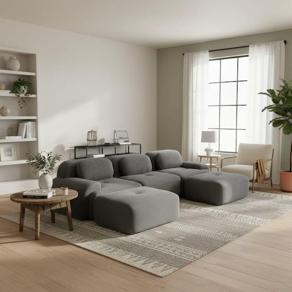 Homy Casa SMZO 117 in. Rolled Arm 4-Piece Corduroy Modular