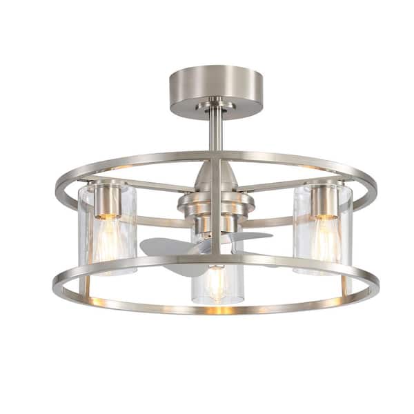 Breezary 24 in. Indoor Brushed Nickel Modern Caged 6-Speed Ceiling Fan with Light Kit and Remote Control Included