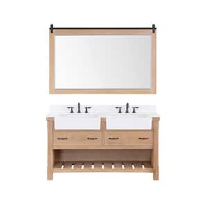 Villareal 60 in. W x 22 in. D x 34 in . H Double Sink Bath Vanity in Weathered Pine with Composite Stone Top and Mirror