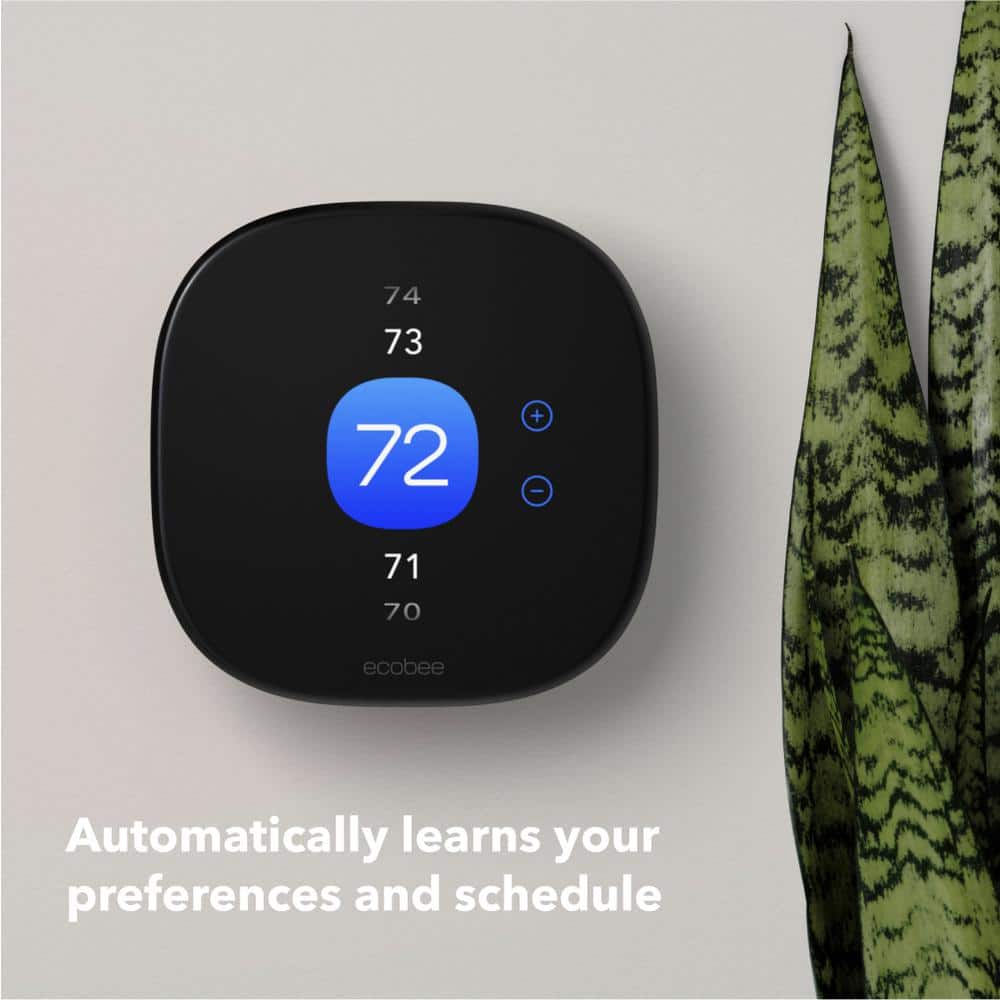 Black Square Smart Touchscreen Thermostat with WiFi and Voice Control