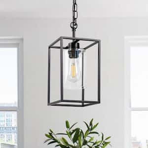 Black 60-Watt 1-Light Kitchen Island Pendant Light with Glass Shade