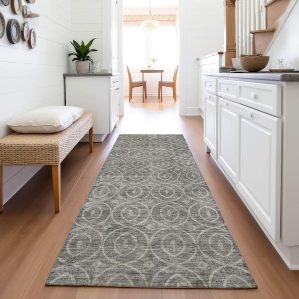 Mayfield Premium Machine Washable Abstract AMF1227 Pewter 2 ft. 3 in. x 7 ft. 6 in. Runner Rug