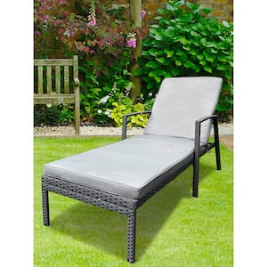 Gray Rattan Wicker Outdoor Patio Chaise Lounge Chairs with Gray Cushion