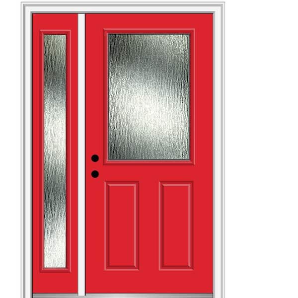 MMI Door 53 in. x 81.75 in. Right-Hand Inswing 1/2 Lite Rain Glass Painted Red Saffron Prehung Front Door on 4-9/16 in. Frame