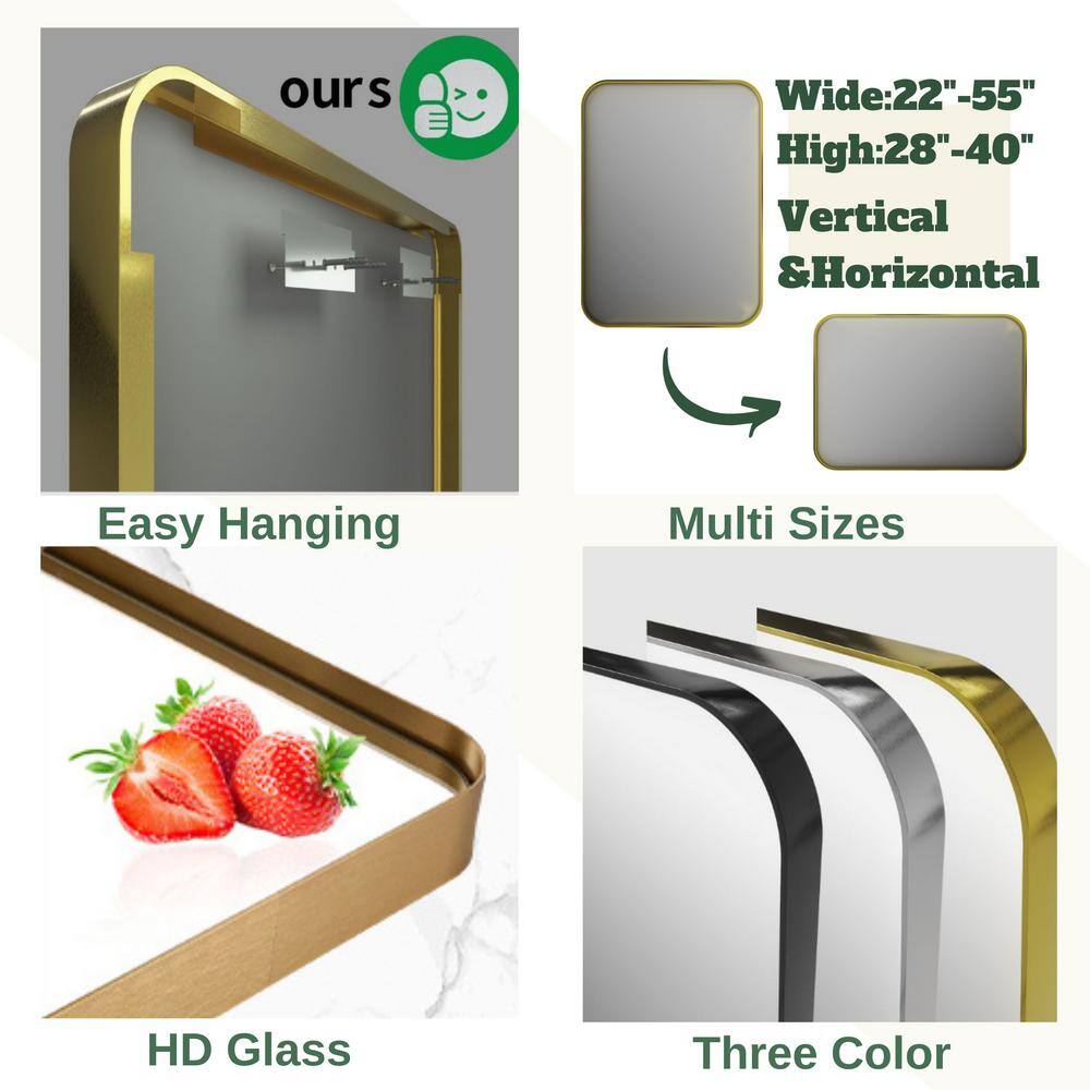 Gold Rectangular Aluminum Framed Wall Mount Mirror 22x30 Inch