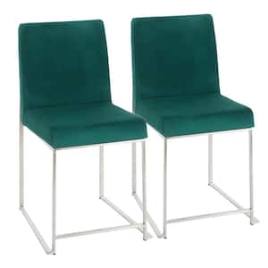 Fuji Green Velvet Stainless Steel High Back Dining Chair (Set of 2)