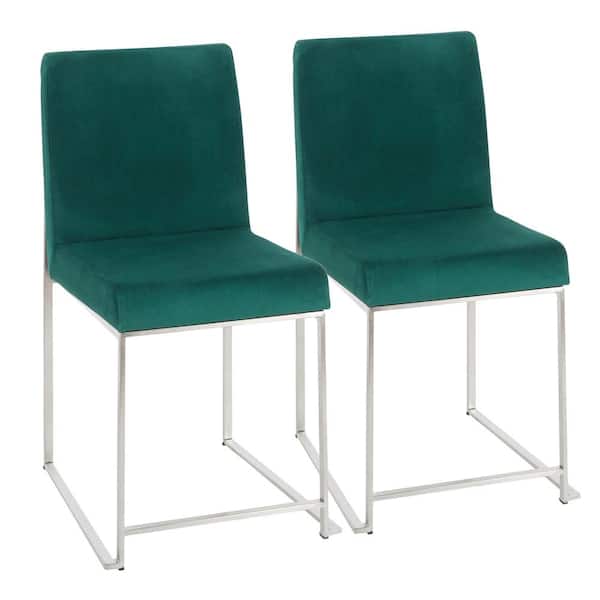 Lumisource Fuji Green Velvet Stainless Steel High Back Dining Chair (Set of 2)