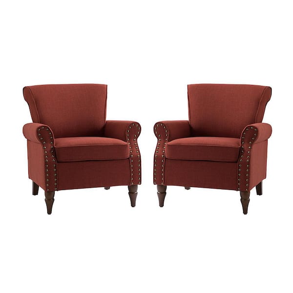 JAYDEN CREATION Macedonia Red Armchair with Nailhead Trim Set of 2