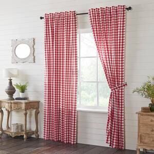 Annie Buffalo Check 50 in W x 96 in L Light Filtering Rod Pocket Window Panel in Red White Pair
