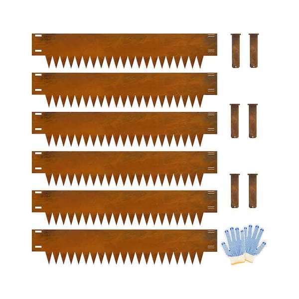 Brown Pre-Rusted Corten Steel Landscape Edging 40 in. L x 12 in. H x 6 Piece ft. Rust Finish Metal Edging 6-Pack