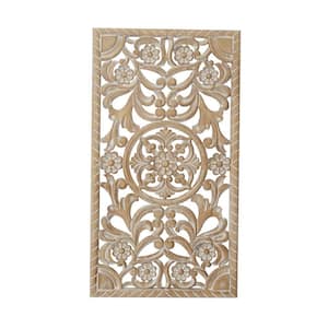 17 in. x  37 in. Wood Brown Intricately Carved Floral Wall Decor