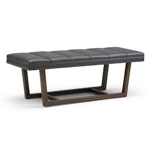 Jenson 53 in. Wide Modern Rectangle Ottoman Bench in Stone Grey Faux Leather, Fully Assembled
