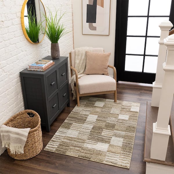 Pernette Beige 3 ft. 3 in. x 4 ft. 11 in. Geometric Area Rug