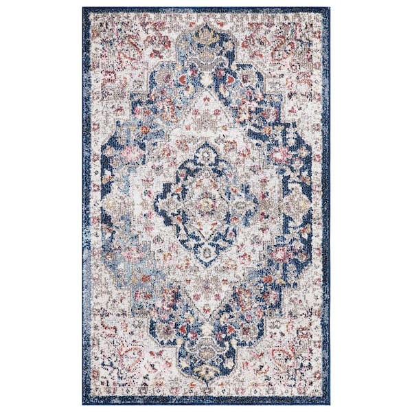 Concord Global Trading Vintage Collection Montreal Navy 3 ft. x 4 ft. Medallion Area Rug