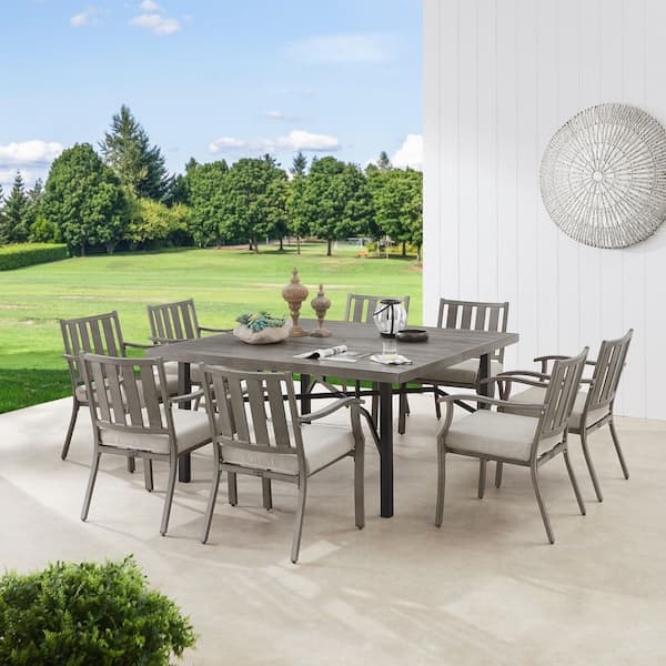 AZUR 9-Piece Aluminum Outdoor Dining Set with Sunbrella Cushions